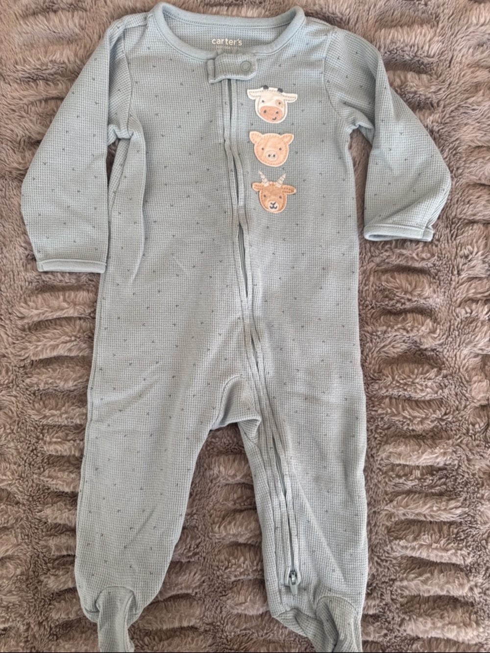 Carter's Pale Blue Footed One-Piece with Animal Appliqués - size 9 months